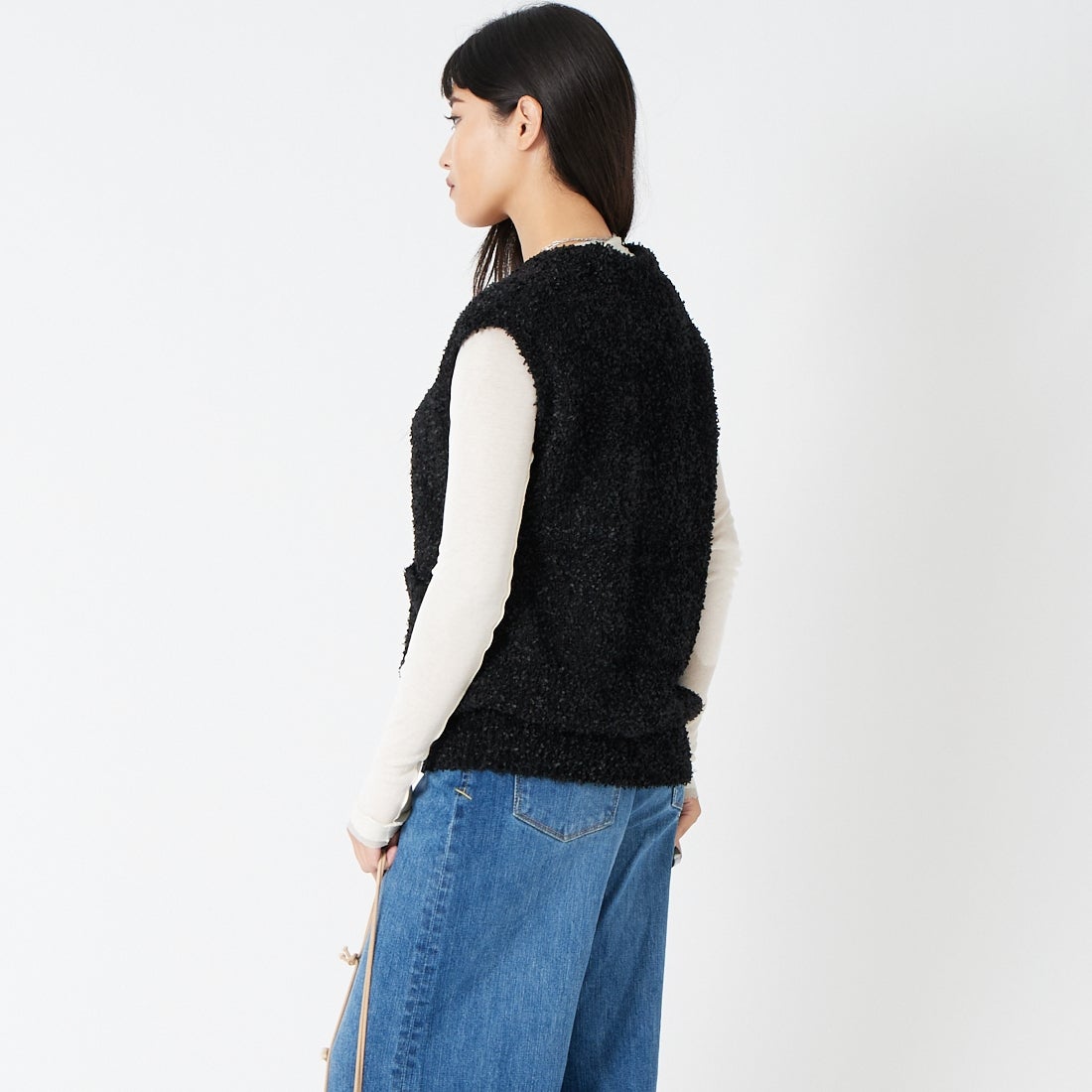CLOCHE [クロシェ] テープヤーンニットベスト [65285516] ﾌﾞﾗｯｸ &&モデル身長：162cm 着用サイズ：2&&