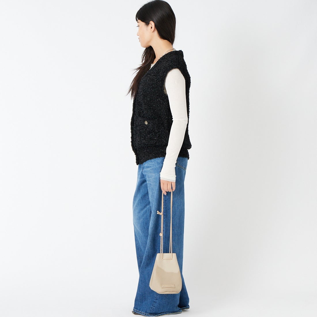 CLOCHE [クロシェ] テープヤーンニットベスト [65285516] ﾌﾞﾗｯｸ &&モデル身長：162cm 着用サイズ：2&&