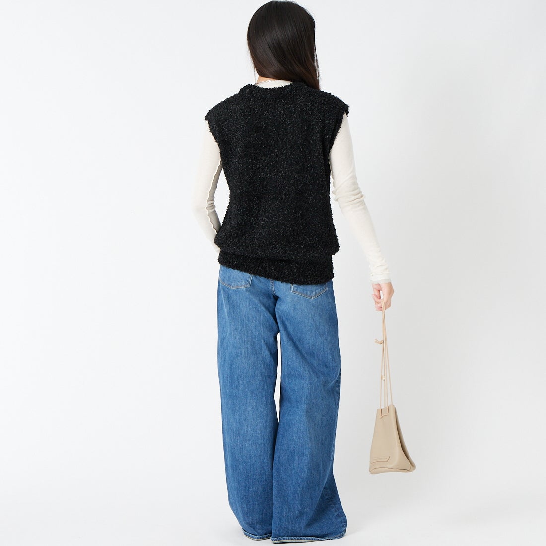 CLOCHE [クロシェ] テープヤーンニットベスト [65285516] ﾌﾞﾗｯｸ &&モデル身長：162cm 着用サイズ：2&&