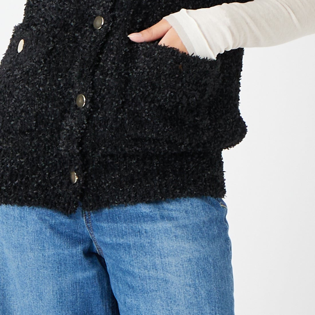 CLOCHE [クロシェ] テープヤーンニットベスト [65285516] ﾌﾞﾗｯｸ &&モデル身長：162cm 着用サイズ：2&&