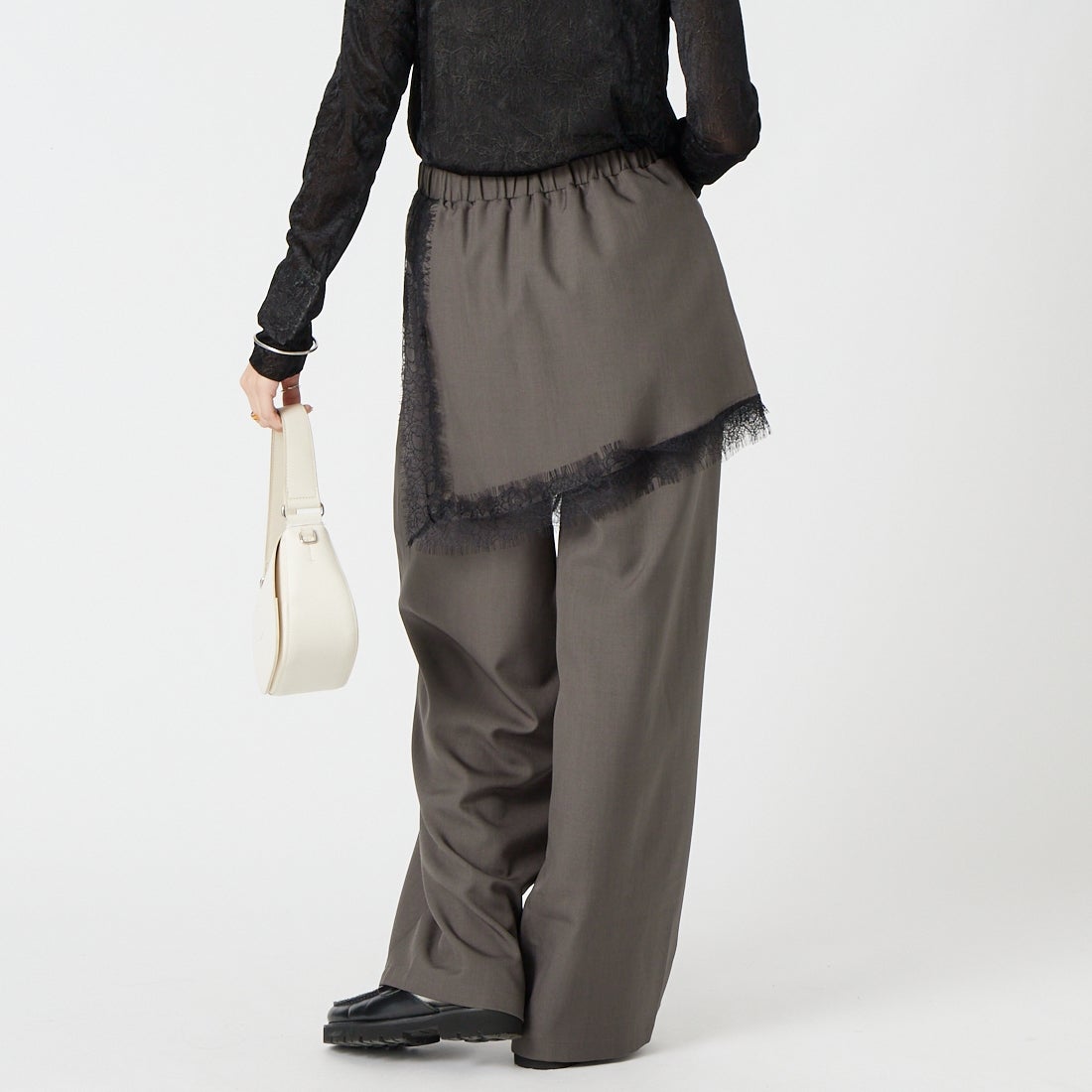 &g'aime [アンジェム] レースレイヤードパンツ [293-69601] ﾌﾞﾗｳﾝ &&モデル身長：162cm 着用サイズ：F&&
