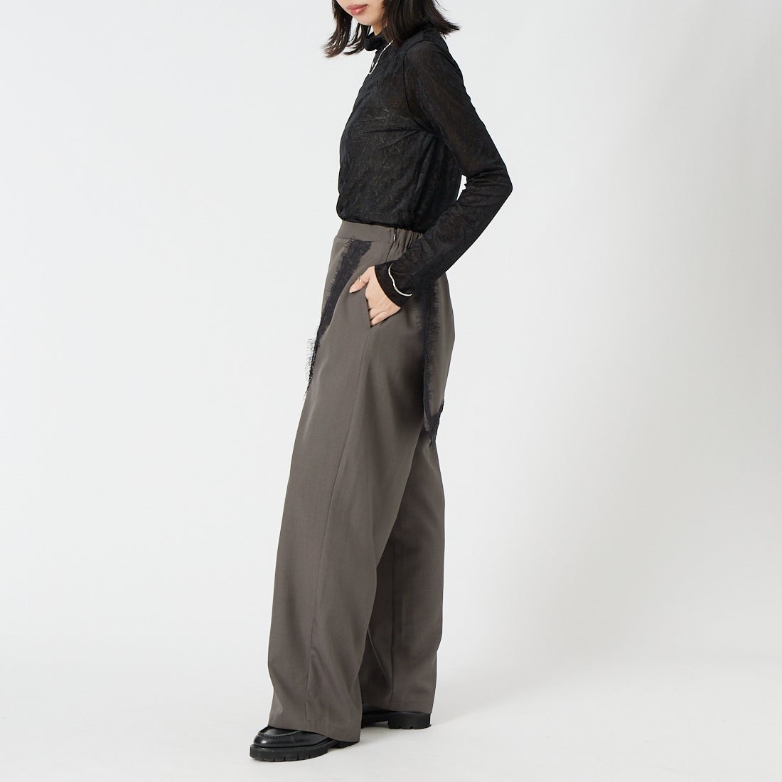 &g'aime [アンジェム] レースレイヤードパンツ [293-69601] ﾌﾞﾗｳﾝ &&モデル身長：162cm 着用サイズ：F&&
