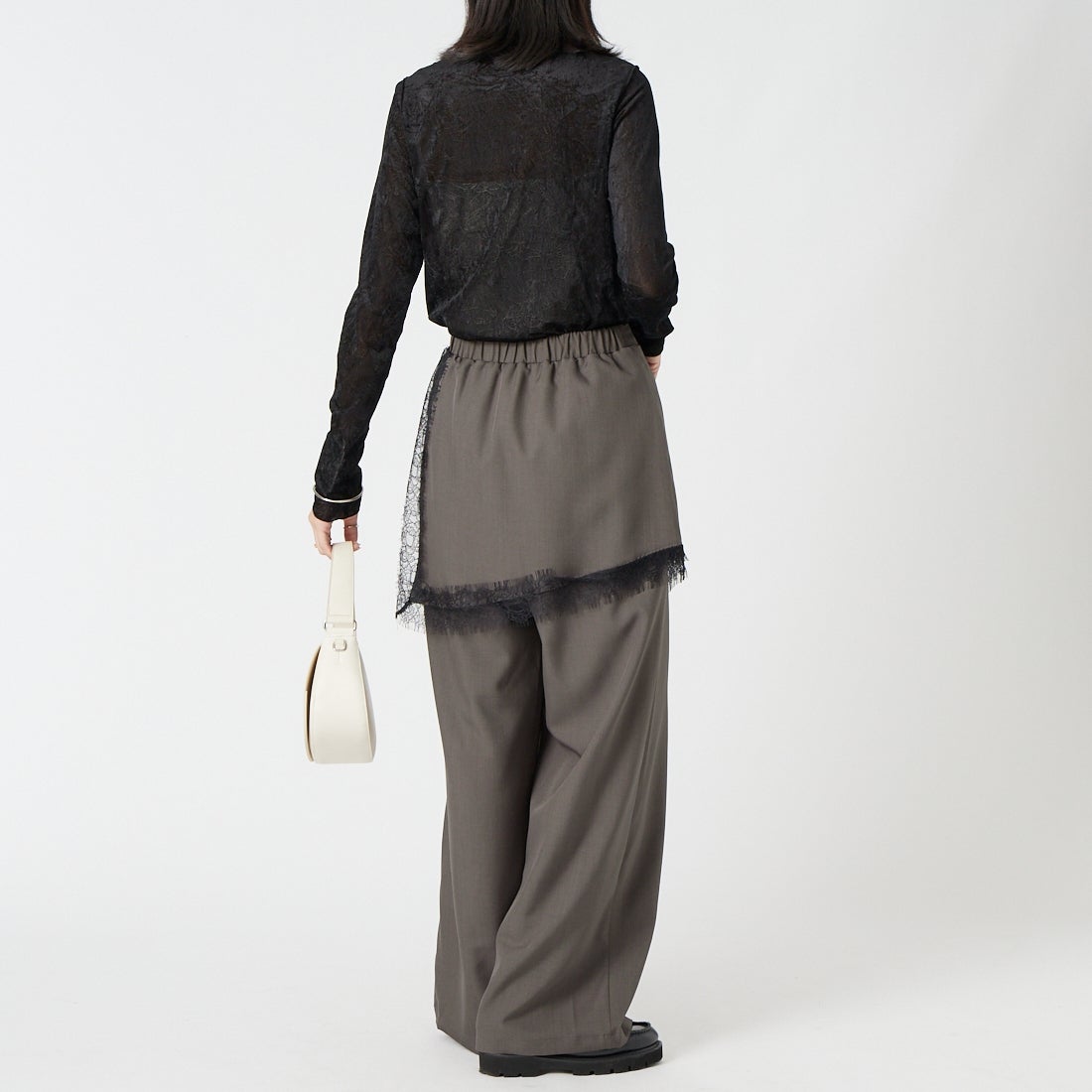 &g'aime [アンジェム] レースレイヤードパンツ [293-69601] ﾌﾞﾗｳﾝ &&モデル身長：162cm 着用サイズ：F&&