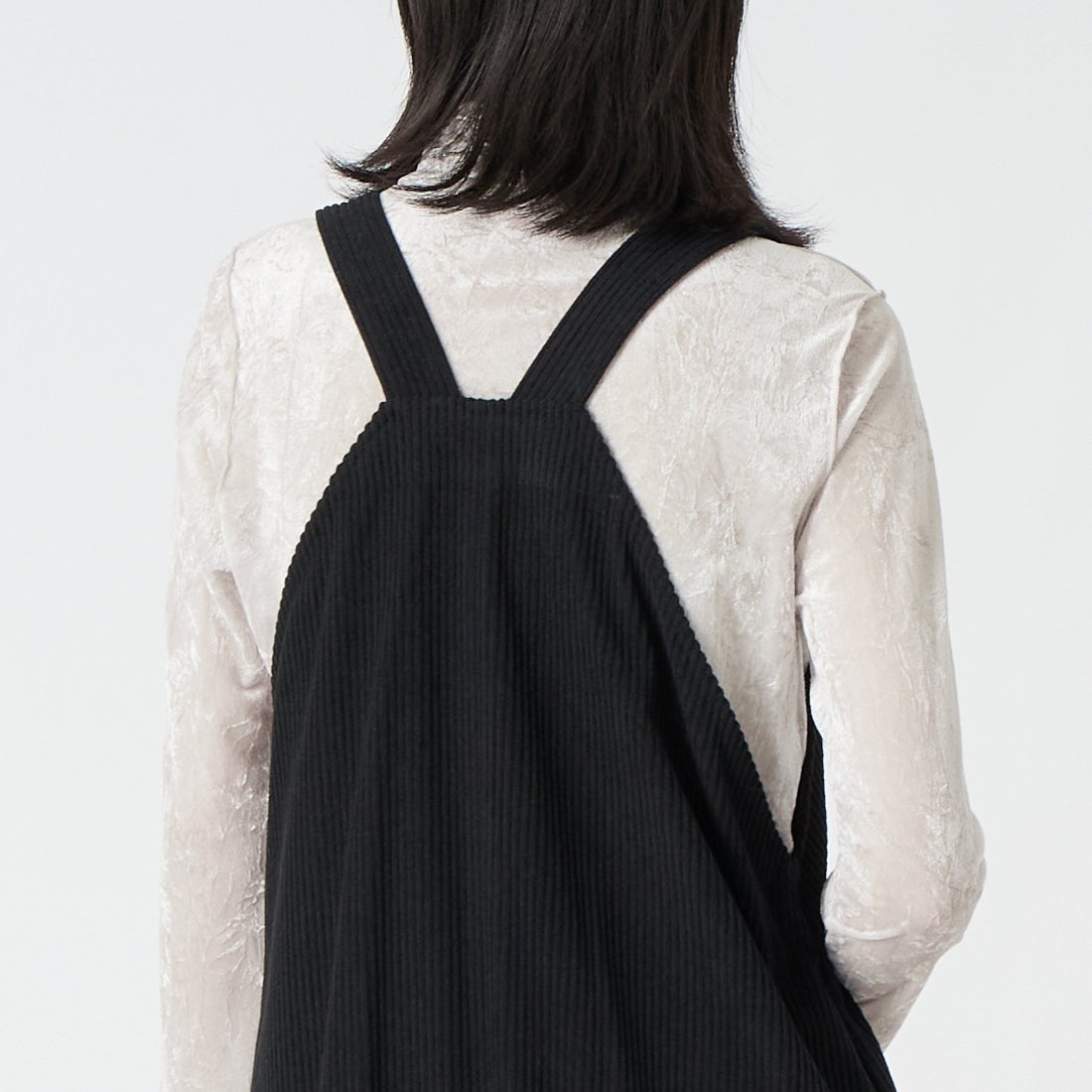 CLOCHE [クロシェ] コーデュロイサロペット [65286528] ﾌﾞﾗｯｸ &&モデル身長：162cm 着用サイズ：2&&