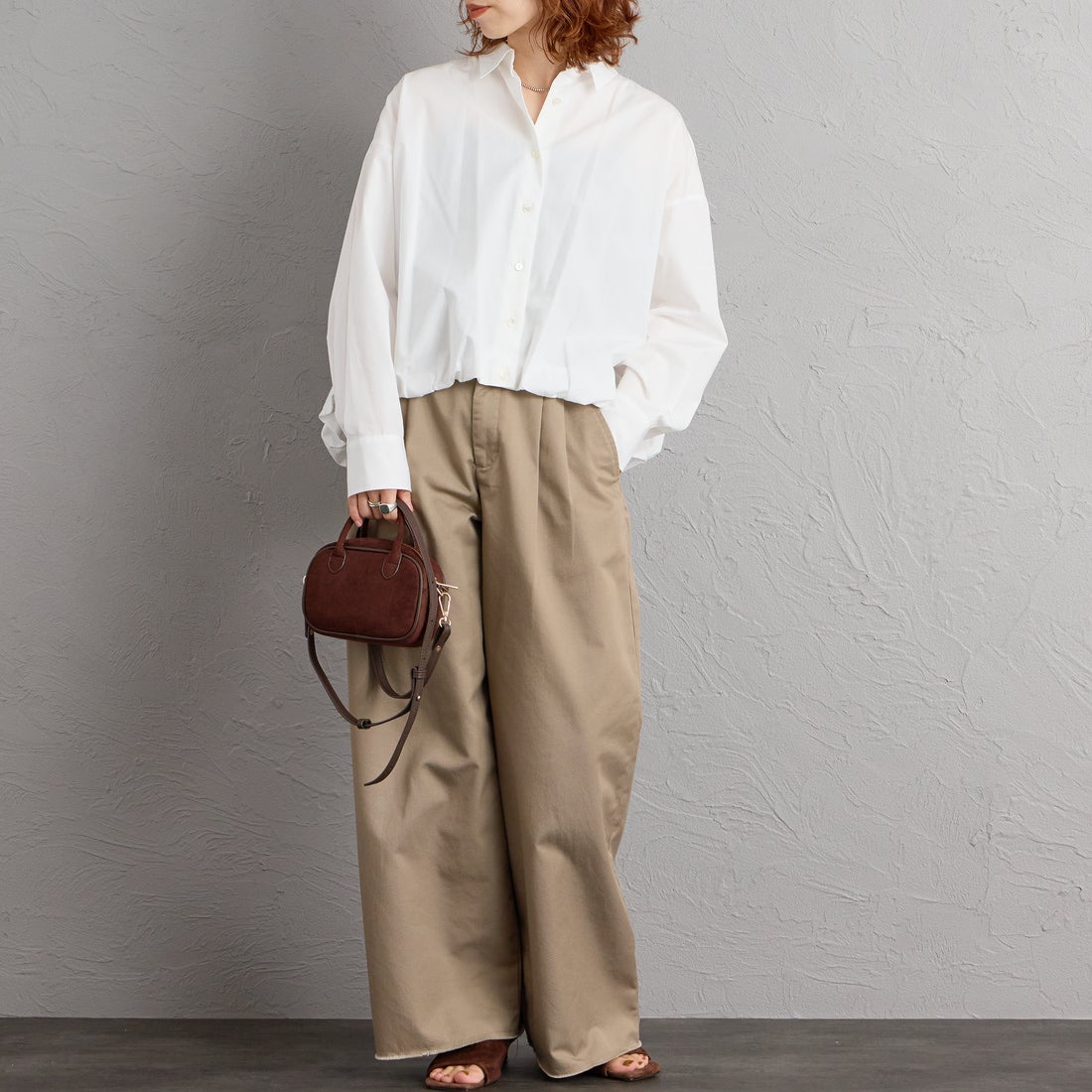 mizuiro ind [ミズイロインド] ロングスリーブバルーンシャツ [3-230132] 11 OFF WHI &&モデル身長：158cm 着用サイズ：F&&