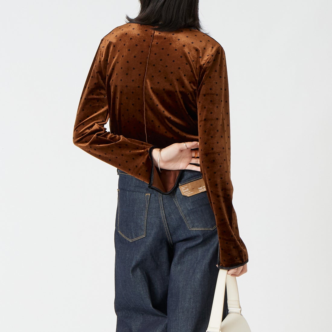 Jeans Factory Clothes [ジーンズファクトリークローズ] パイピングベロアドットプルオーバー [04338-AD] BROWN &&モデル身長：162cm 着用サイズ：F&&