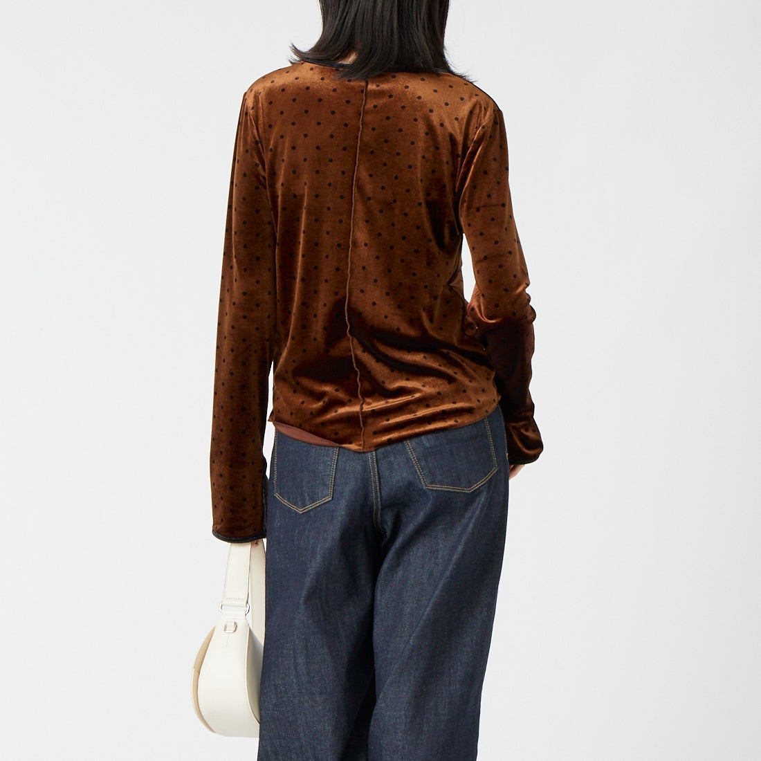 Jeans Factory Clothes [ジーンズファクトリークローズ] パイピングベロアドットプルオーバー [04338-AD] BROWN &&モデル身長：162cm 着用サイズ：F&&
