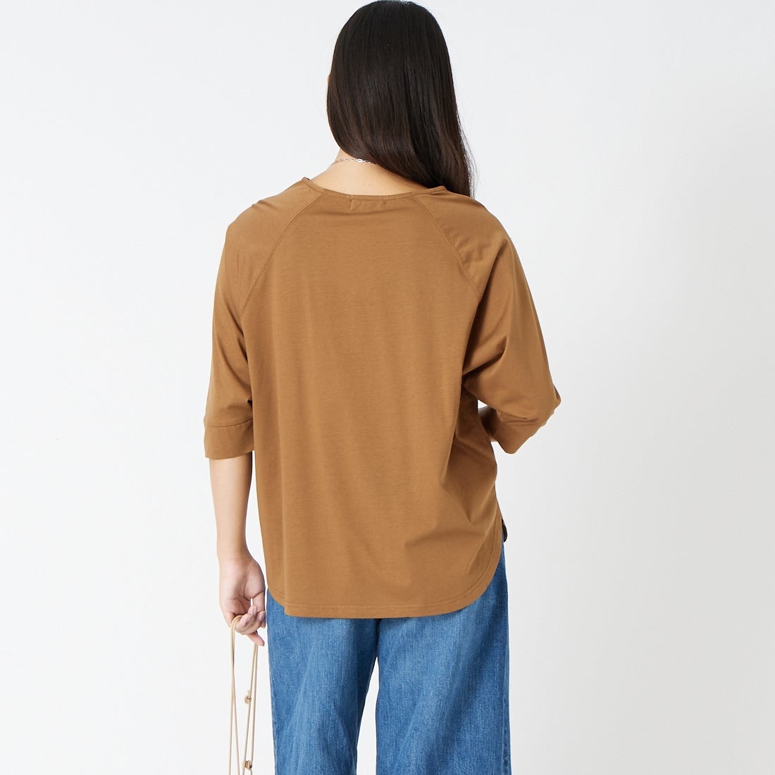 Jf Ready Made [ジェイエフレディメイド] シルケット天竺ラグラン7分袖Tシャツ [3205107] 701 ﾌﾞﾗｳﾝ &&モデル身長：162cm 着用サイズ：F&&