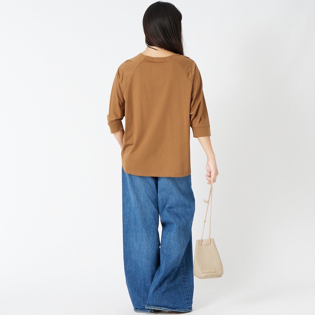 Jf Ready Made [ジェイエフレディメイド] シルケット天竺ラグラン7分袖Tシャツ [3205107] 701 ﾌﾞﾗｳﾝ &&モデル身長：162cm 着用サイズ：F&&