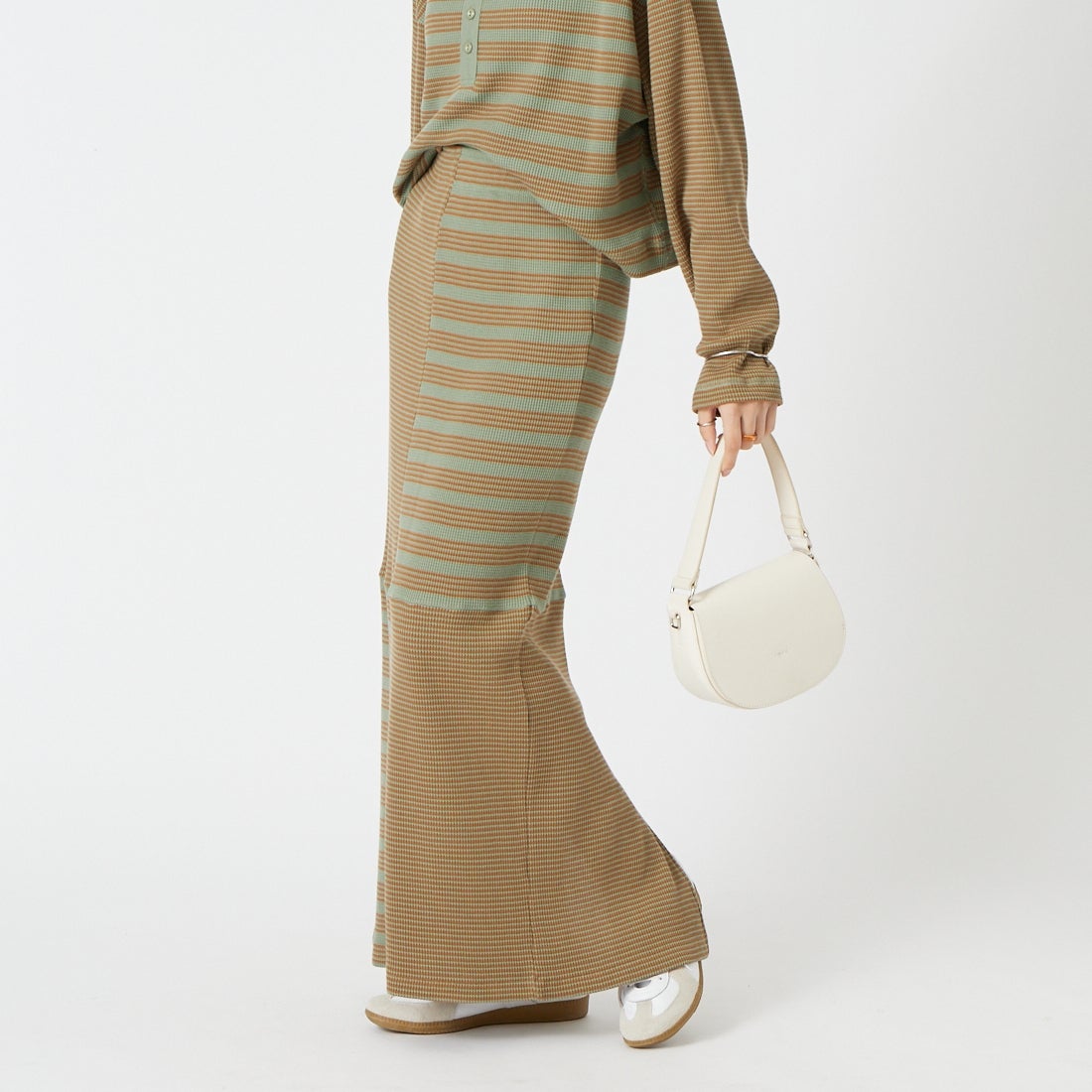 Robert P.Miller [ロバートピーミラー] ワッフルスカート [RM264-2299] OLV/BEG &&モデル身長：162cm 着用サイズ：F&&