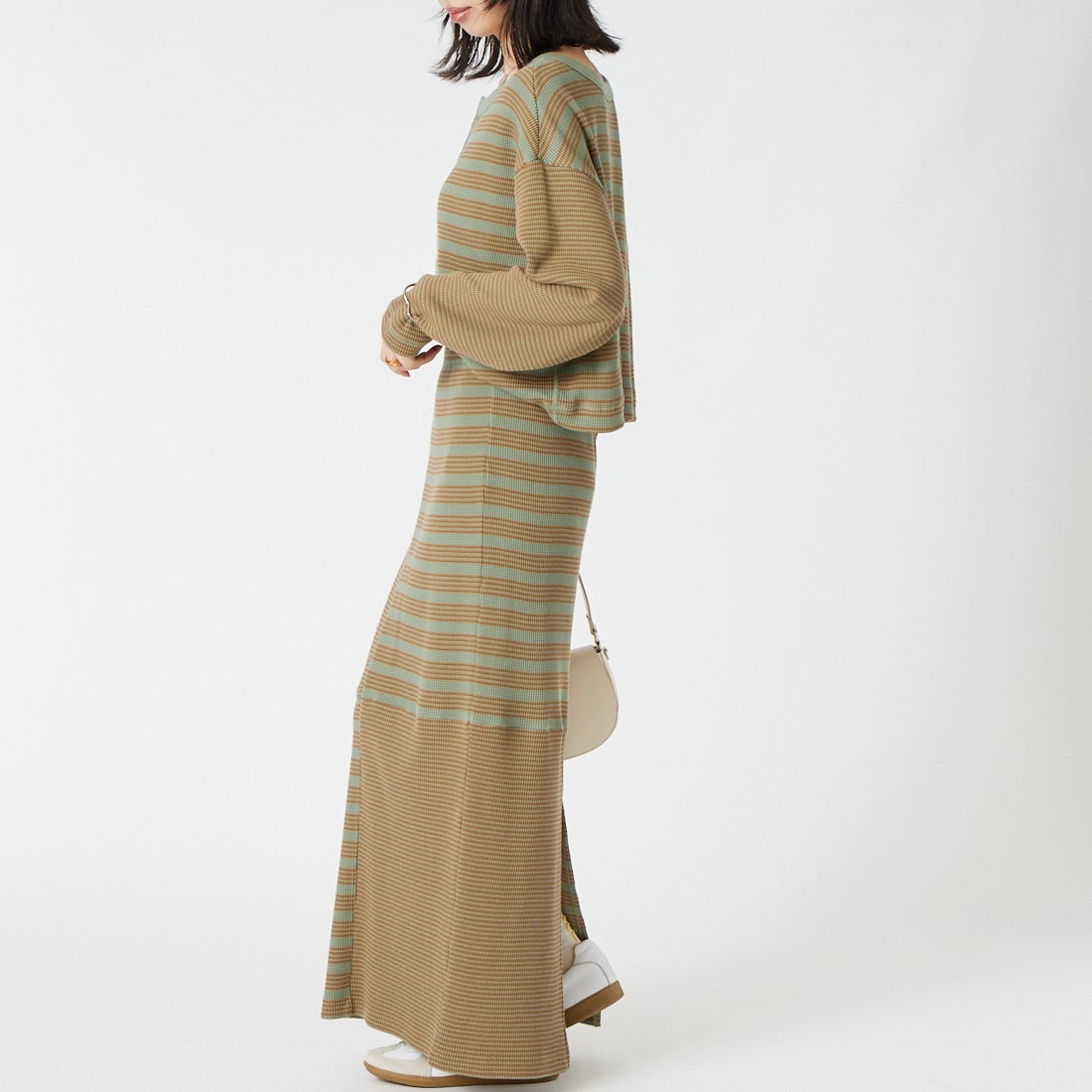 Robert P.Miller [ロバートピーミラー] ワッフルスカート [RM264-2299] OLV/BEG &&モデル身長：162cm 着用サイズ：F&&