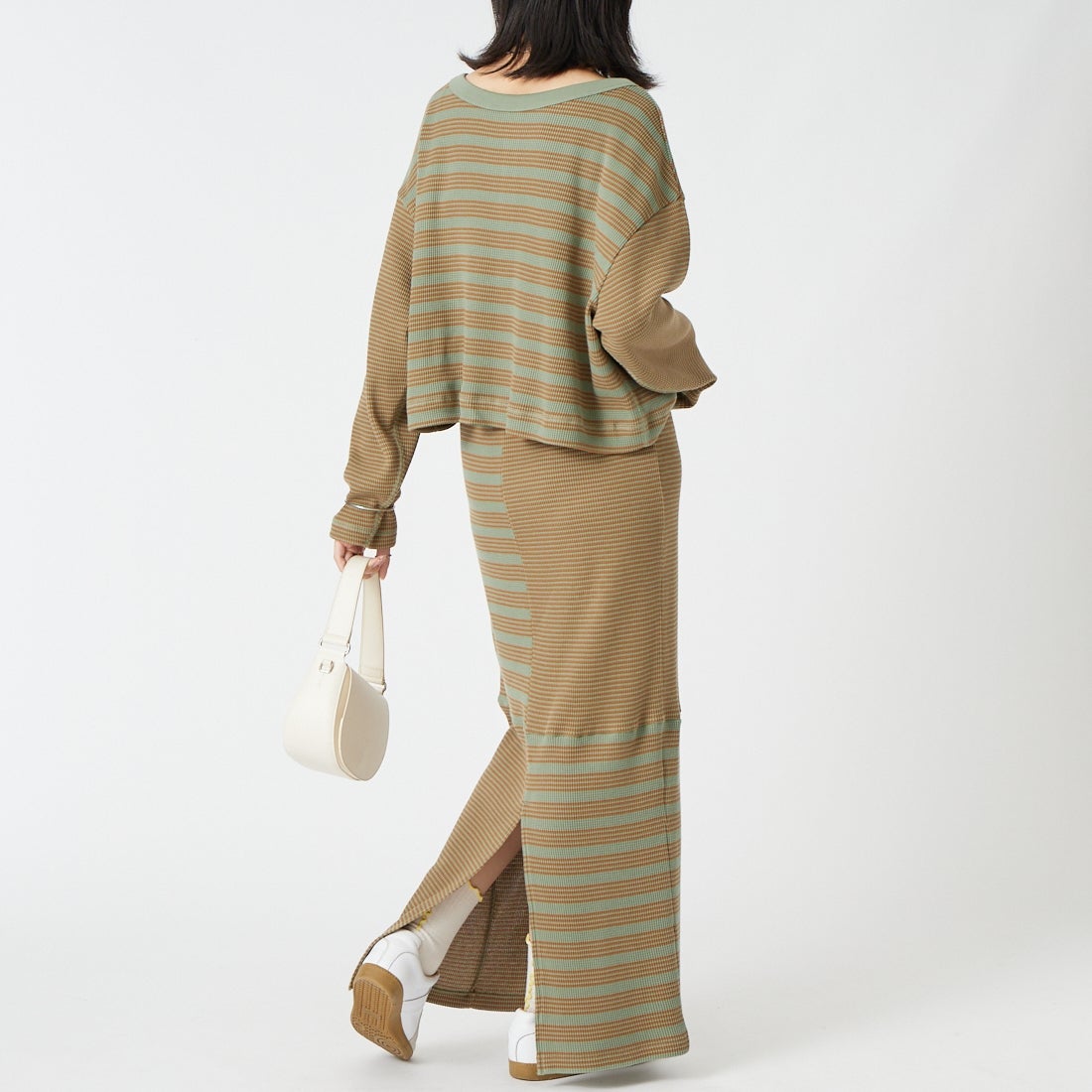Robert P.Miller [ロバートピーミラー] ワッフルスカート [RM264-2299] OLV/BEG &&モデル身長：162cm 着用サイズ：F&&