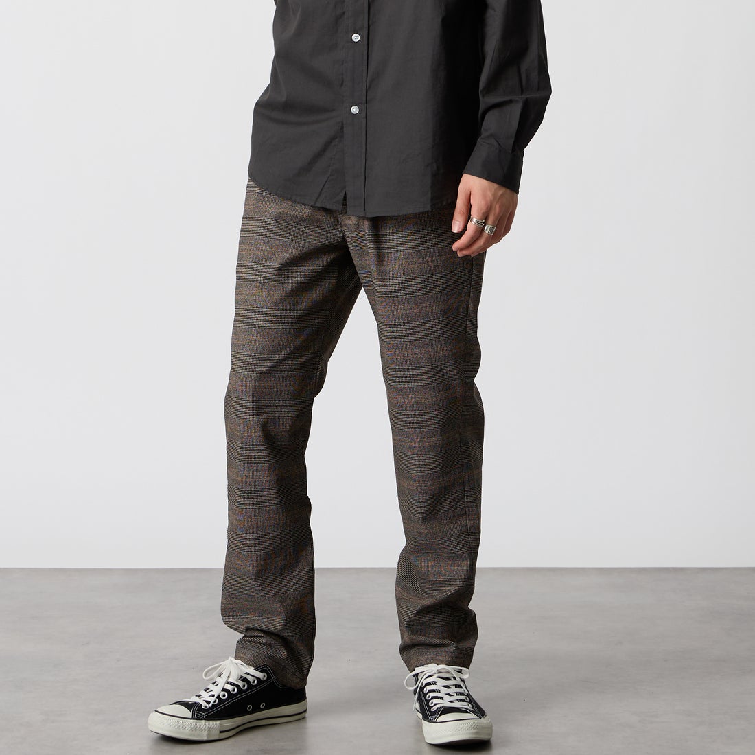 Jeans Factory Clothes [ジーンズファクトリークローズ] ソフトサーモストレッチ1Pイージートラウザー [JFC-263-052] ｸﾞﾚﾝﾁｪｯｸ &&モデル身長：177cm 着用サイズ：M&&
