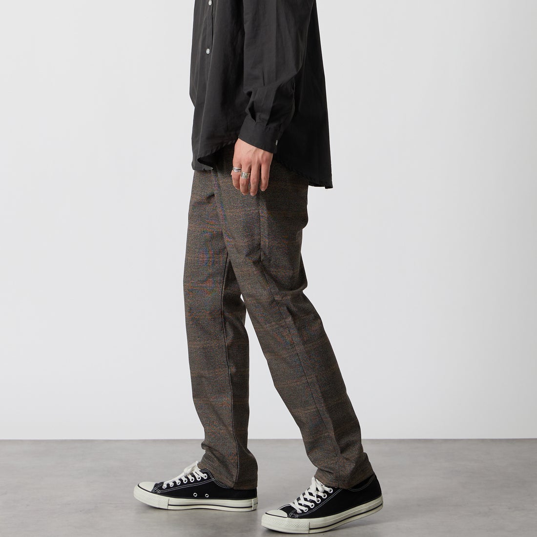 Jeans Factory Clothes [ジーンズファクトリークローズ] ソフトサーモストレッチ1Pイージートラウザー [JFC-263-052] ｸﾞﾚﾝﾁｪｯｸ &&モデル身長：177cm 着用サイズ：M&&