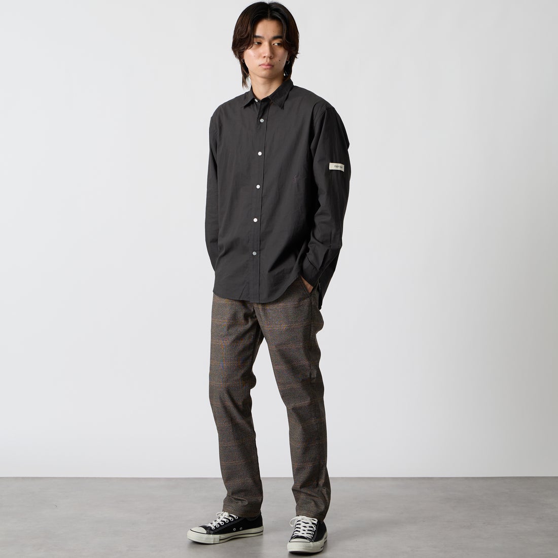Jeans Factory Clothes [ジーンズファクトリークローズ] ソフトサーモストレッチ1Pイージートラウザー [JFC-263-052] ｸﾞﾚﾝﾁｪｯｸ &&モデル身長：177cm 着用サイズ：M&&