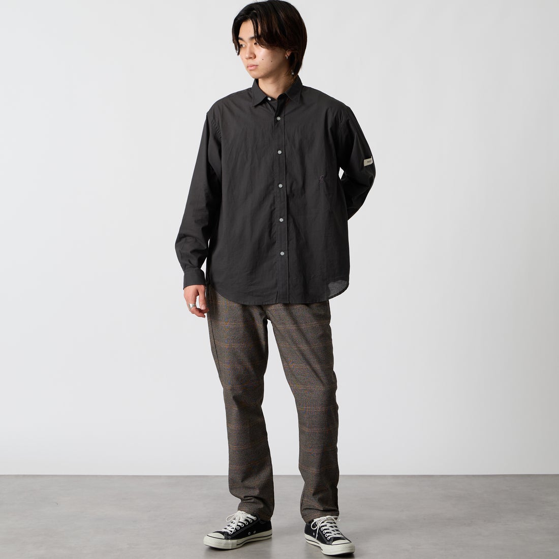 Jeans Factory Clothes [ジーンズファクトリークローズ] ソフトサーモストレッチ1Pイージートラウザー [JFC-263-052] ｸﾞﾚﾝﾁｪｯｸ &&モデル身長：177cm 着用サイズ：M&&