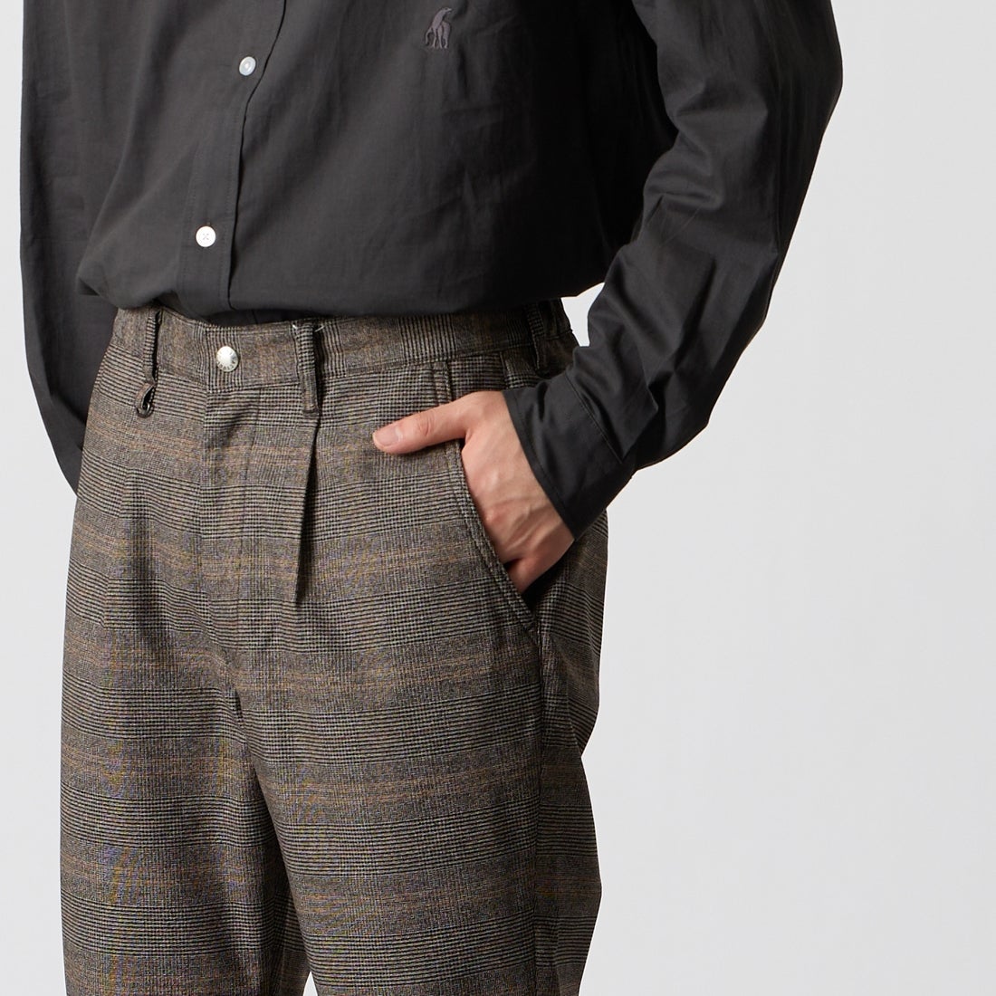 Jeans Factory Clothes [ジーンズファクトリークローズ] ソフトサーモストレッチ1Pイージートラウザー [JFC-263-052] ｸﾞﾚﾝﾁｪｯｸ &&モデル身長：177cm 着用サイズ：M&&