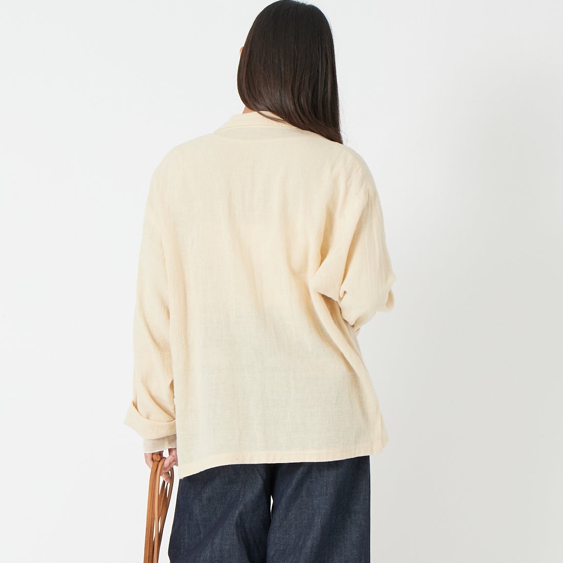 Jeans Factory Clothes [ジーンズファクトリークローズ] シアーリネンシャツジャケット [25781-NR] BEIGE &&モデル身長：162cm 着用サイズ：F&&