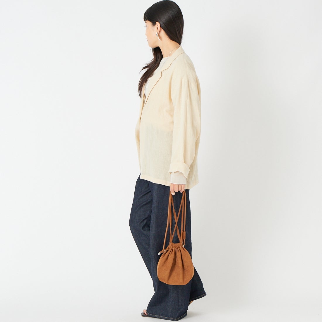 Jeans Factory Clothes [ジーンズファクトリークローズ] シアーリネンシャツジャケット [25781-NR] BEIGE &&モデル身長：162cm 着用サイズ：F&&