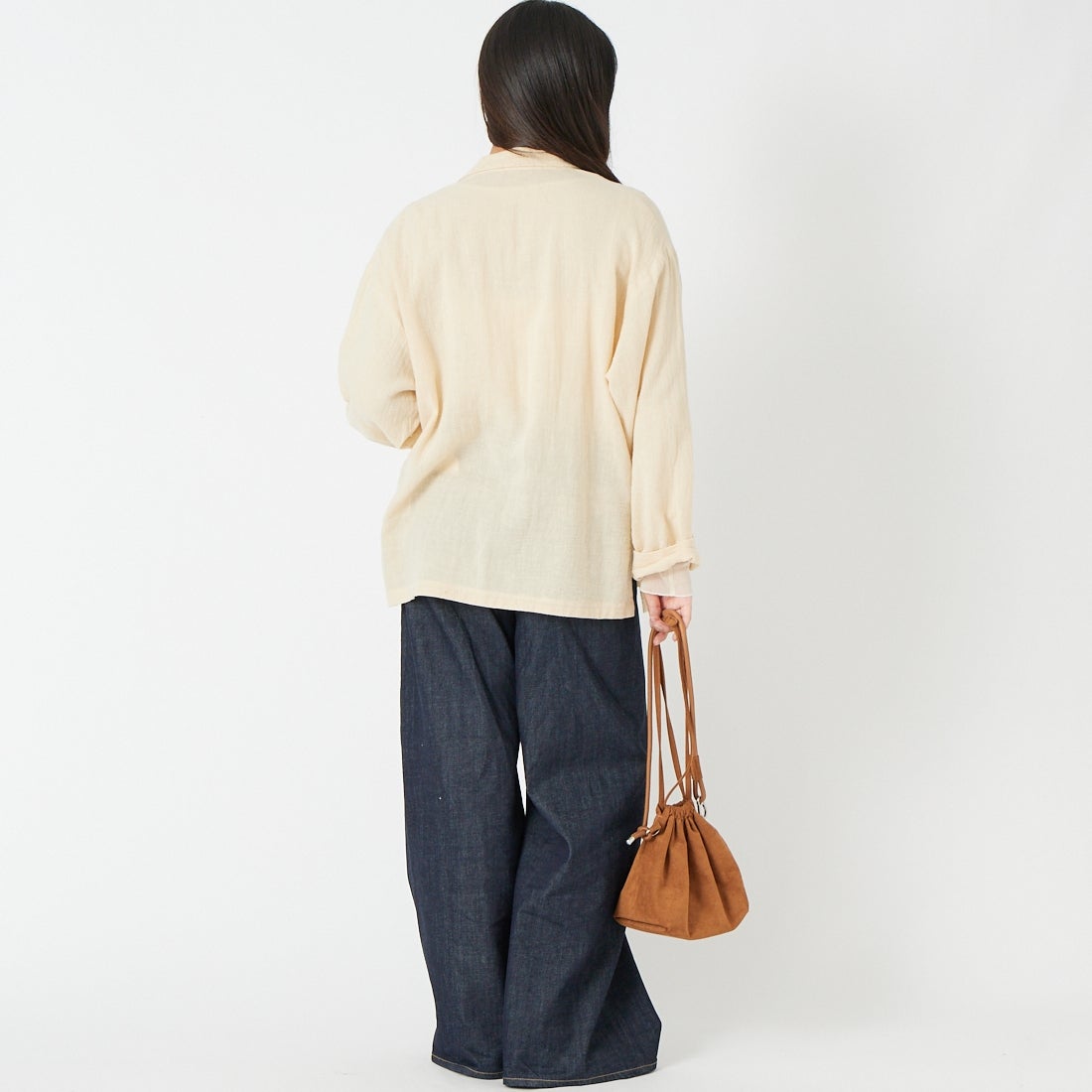 Jeans Factory Clothes [ジーンズファクトリークローズ] シアーリネンシャツジャケット [25781-NR] BEIGE &&モデル身長：162cm 着用サイズ：F&&