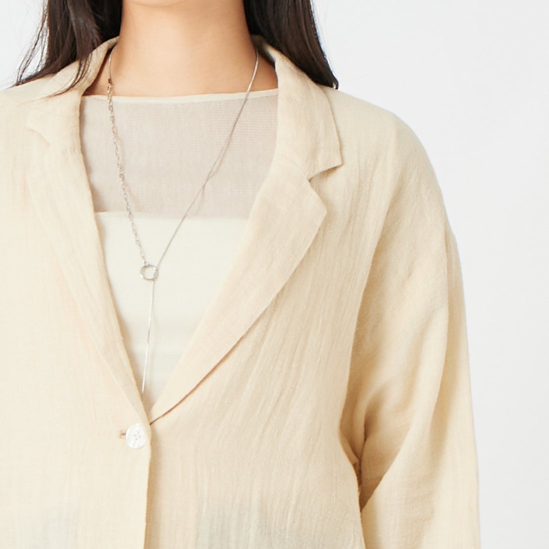 Jeans Factory Clothes [ジーンズファクトリークローズ] シアーリネンシャツジャケット [25781-NR] BEIGE &&モデル身長：162cm 着用サイズ：F&&