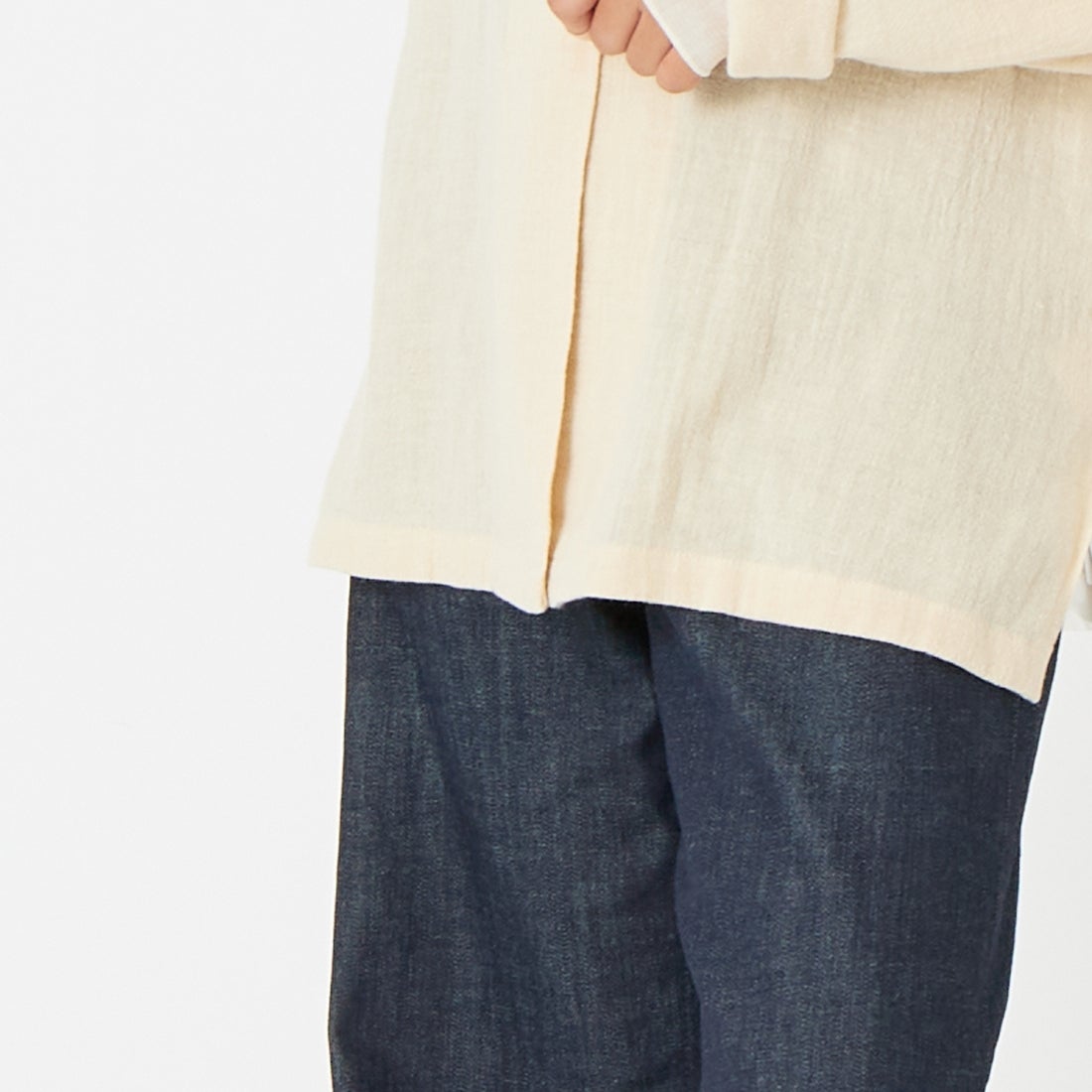 Jeans Factory Clothes [ジーンズファクトリークローズ] シアーリネンシャツジャケット [25781-NR] BEIGE &&モデル身長：162cm 着用サイズ：F&&