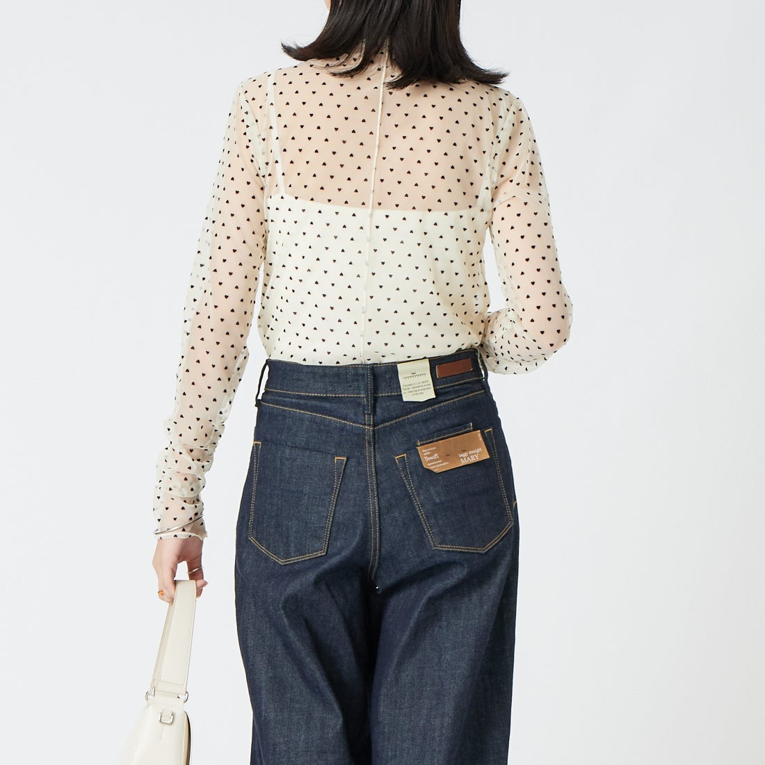 Jeans Factory Clothes [ジーンズファクトリークローズ] フロッキーハートチュールトップス [04339-AD] OFF WHITE &&モデル身長：162cm 着用サイズ：F&&