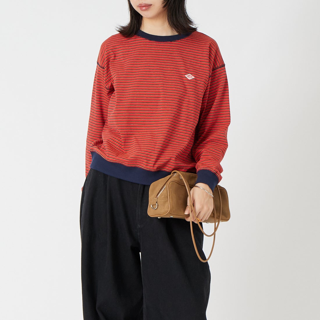 DANTON [ダントン] ストライプ スウェットTシャツ [DT-C0203TCB] RD/NV/YE M &&モデル身長：162cm 着用サイズ：S&&