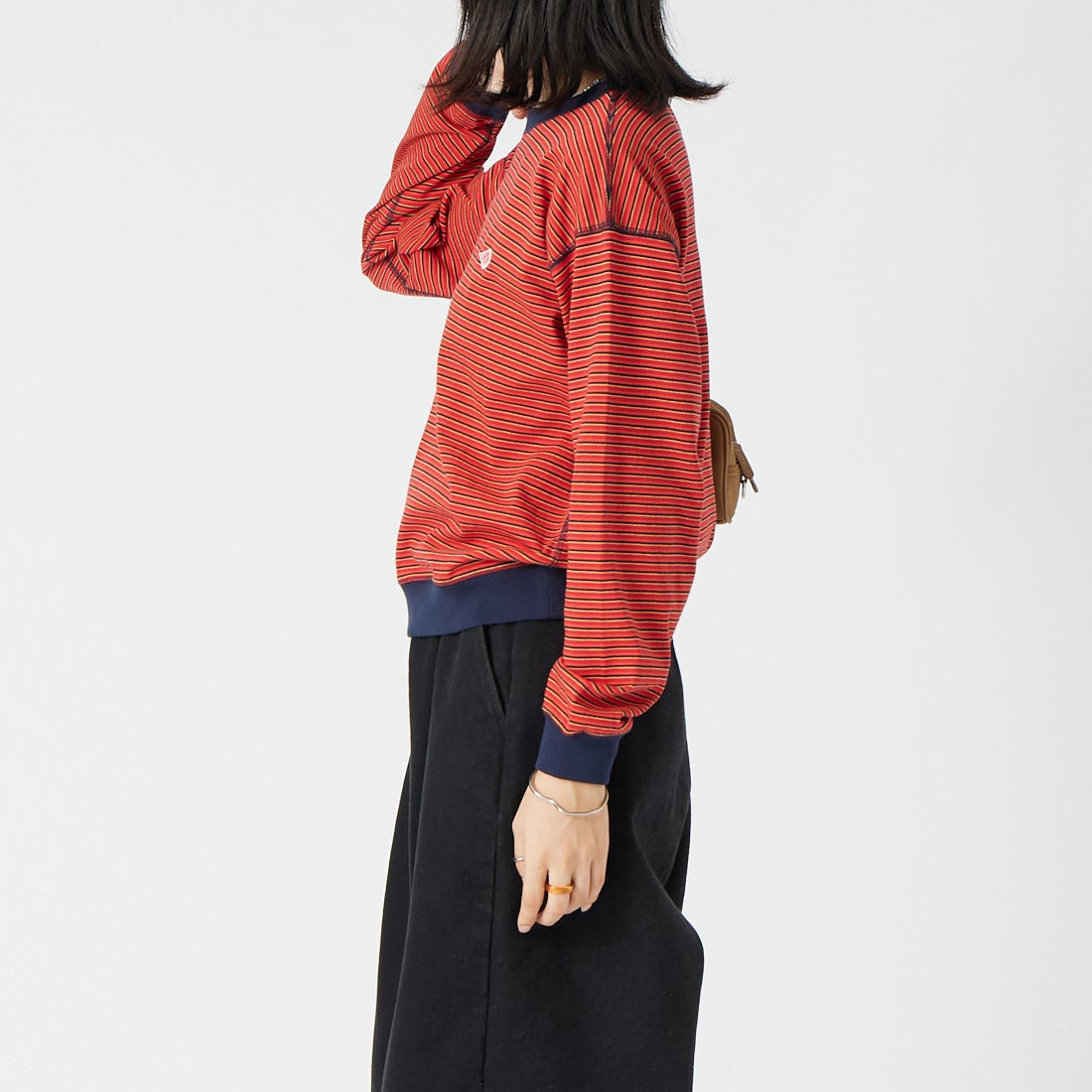 DANTON [ダントン] ストライプ スウェットTシャツ [DT-C0203TCB] RD/NV/YE M &&モデル身長：162cm 着用サイズ：S&&