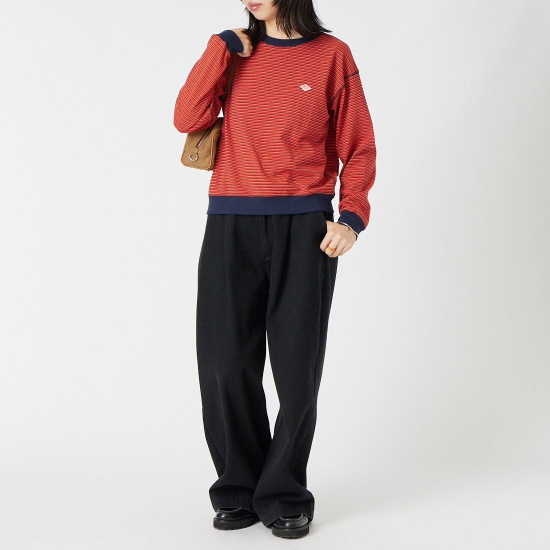 DANTON [ダントン] ストライプ スウェットTシャツ [DT-C0203TCB] RD/NV/YE M &&モデル身長：162cm 着用サイズ：S&&
