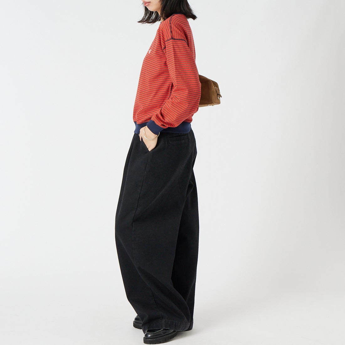 DANTON [ダントン] ストライプ スウェットTシャツ [DT-C0203TCB] RD/NV/YE M &&モデル身長：162cm 着用サイズ：S&&