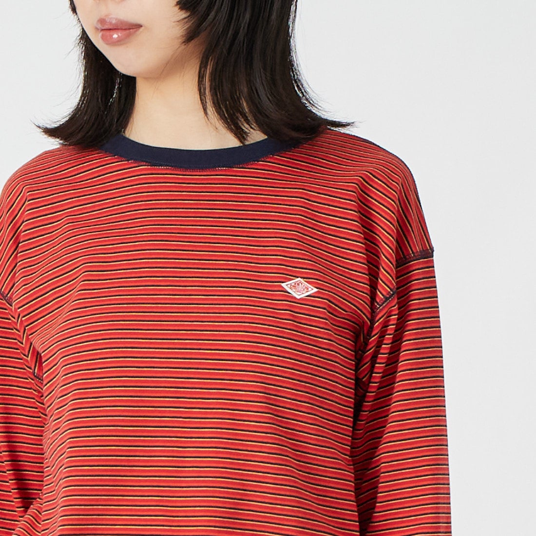 DANTON [ダントン] ストライプ スウェットTシャツ [DT-C0203TCB] RD/NV/YE M &&モデル身長：162cm 着用サイズ：S&&