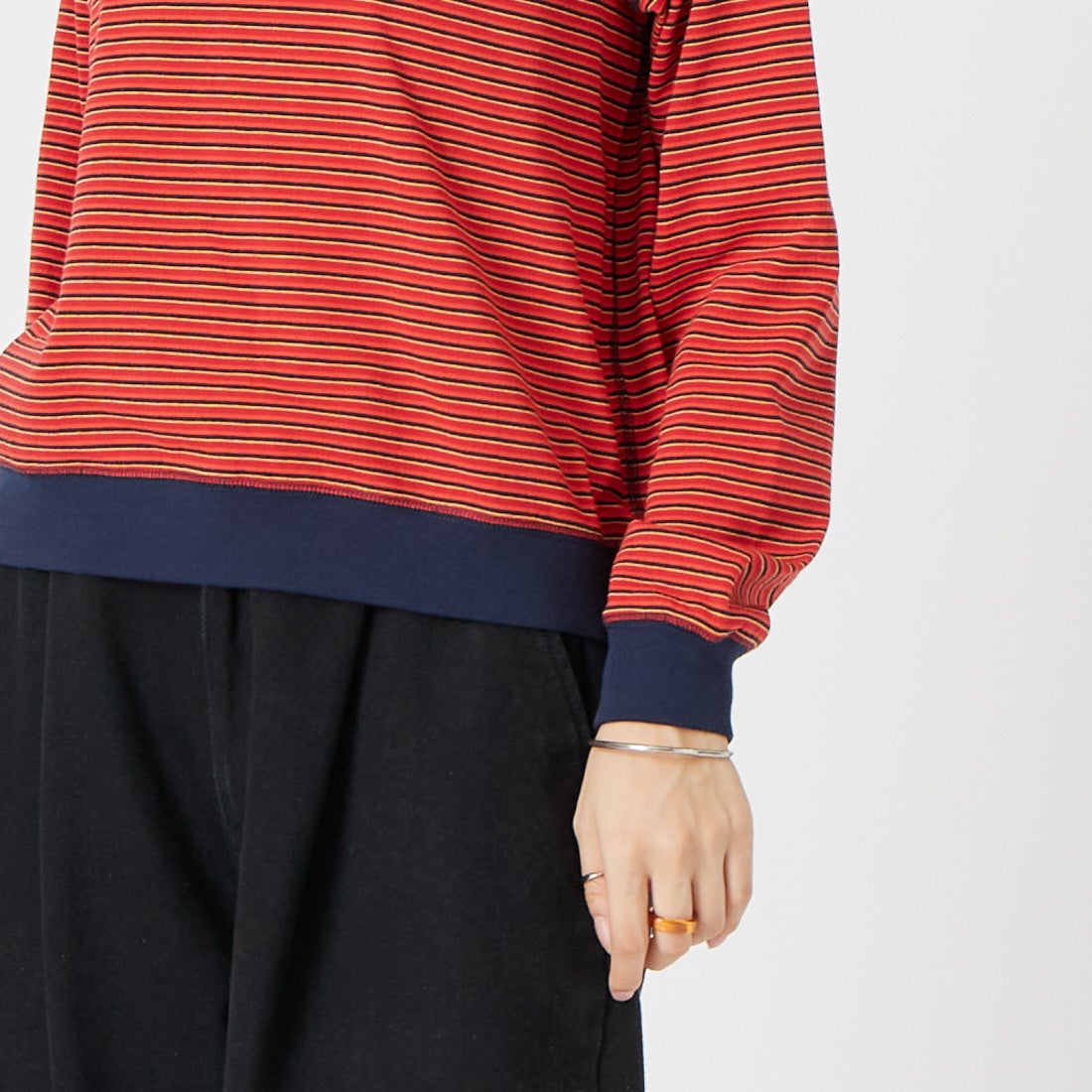 DANTON [ダントン] ストライプ スウェットTシャツ [DT-C0203TCB] RD/NV/YE M &&モデル身長：162cm 着用サイズ：S&&
