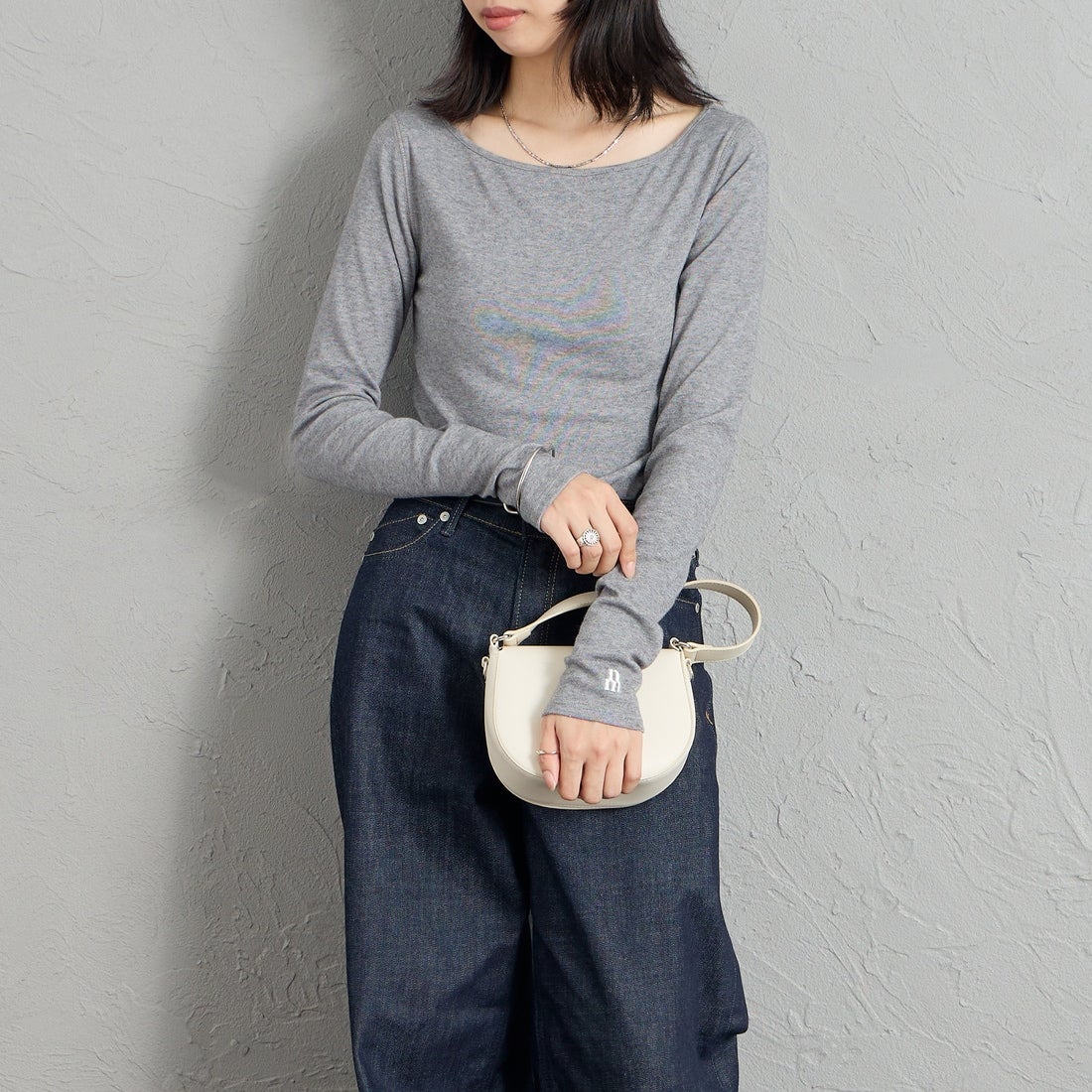 nenom [ネノム] 2WAY ボートネック オフショルカットソー [NE26332010] 06 TOP GRY &&モデル身長：162cm 着用サイズ：F&&
