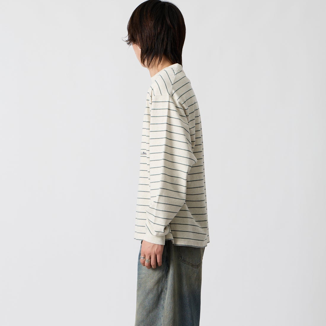 L.L.BEAN [エルエルビーン] Union ロングスリーブボーダーTシャツ [6475-5038] 90 BIR/GRA &&モデル身長：177cm 着用サイズ：M&&