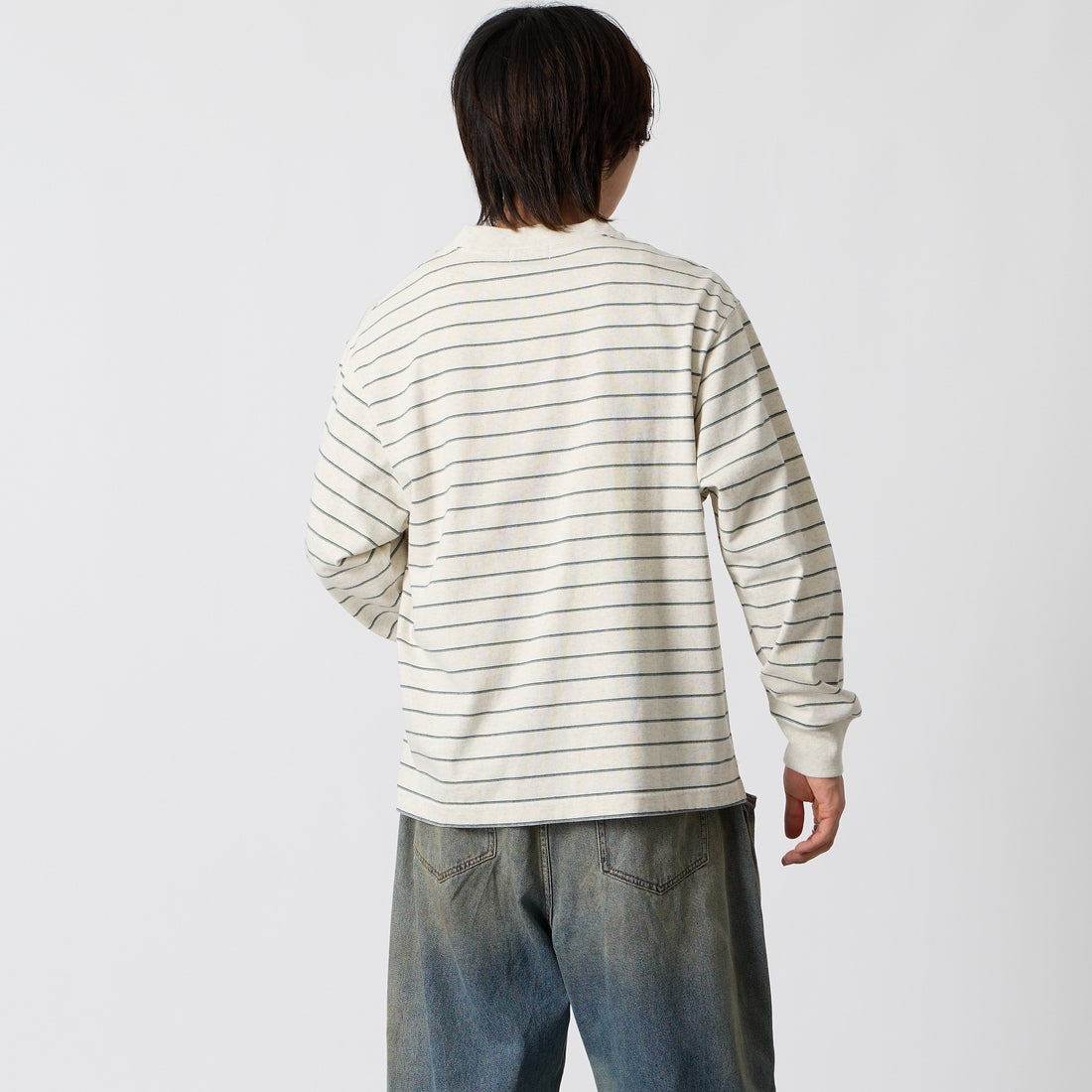 L.L.BEAN [エルエルビーン] Union ロングスリーブボーダーTシャツ [6475-5038] 90 BIR/GRA &&モデル身長：177cm 着用サイズ：M&&