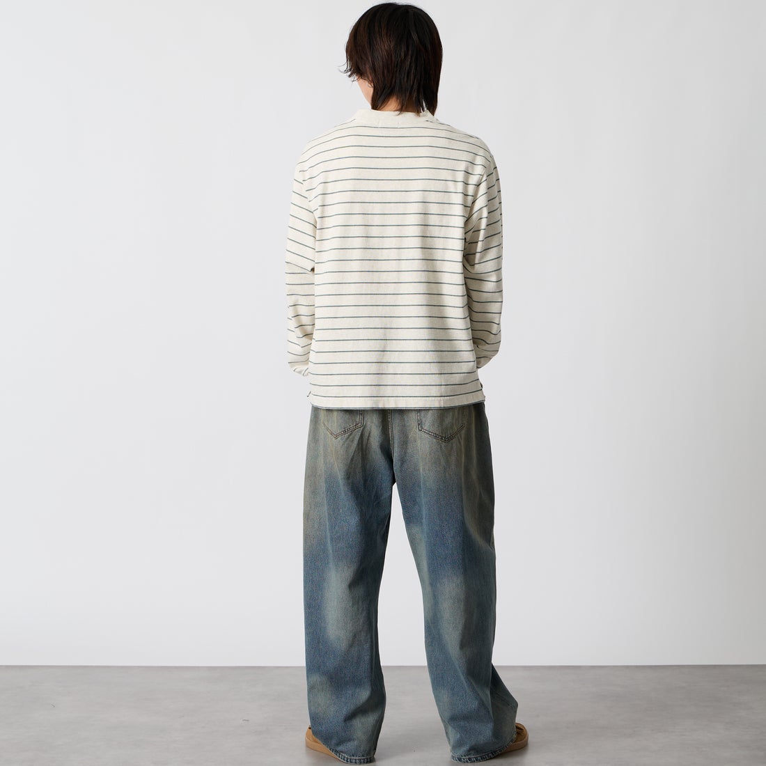 L.L.BEAN [エルエルビーン] Union ロングスリーブボーダーTシャツ [6475-5038] 90 BIR/GRA &&モデル身長：177cm 着用サイズ：M&&