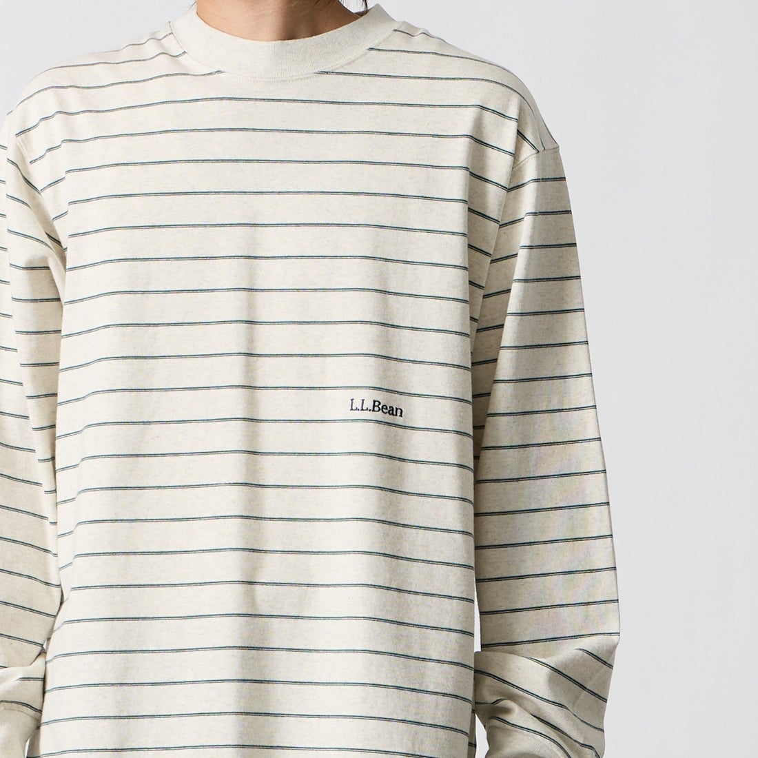 L.L.BEAN [エルエルビーン] Union ロングスリーブボーダーTシャツ [6475-5038] 90 BIR/GRA &&モデル身長：177cm 着用サイズ：M&&