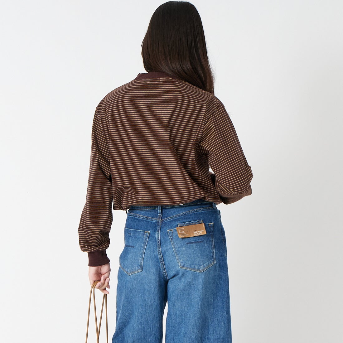 L.L.BEAN [エルエルビーン] Union ロングスリーブボーダーTシャツ [6475-5138] 92 BRN/YEL &&モデル身長：162cm 着用サイズ：M&&