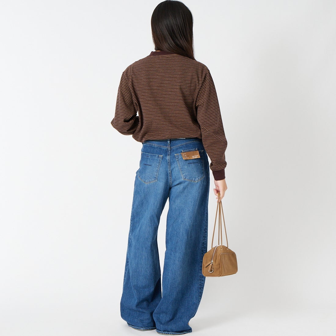 L.L.BEAN [エルエルビーン] Union ロングスリーブボーダーTシャツ [6475-5138] 92 BRN/YEL &&モデル身長：162cm 着用サイズ：M&&