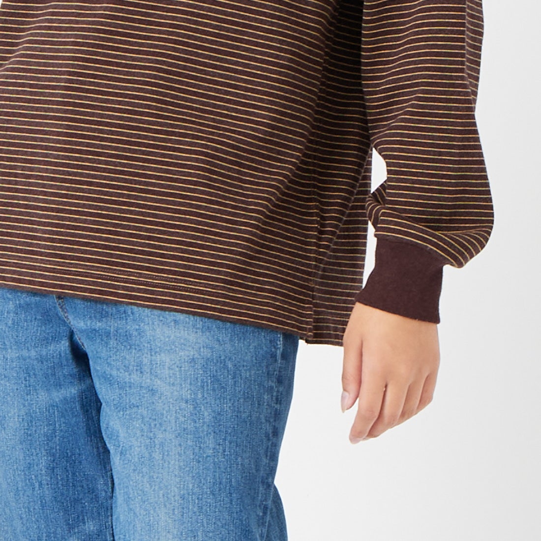 L.L.BEAN [エルエルビーン] Union ロングスリーブボーダーTシャツ [6475-5138] 92 BRN/YEL &&モデル身長：162cm 着用サイズ：M&&