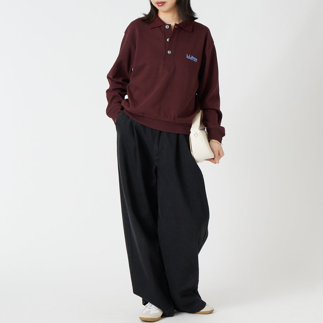 L.L.BEAN [エルエルビーン] PORTAGE ポロスウェット [6475-5142] 13 MAHOGAN &&モデル身長：162cm 着用サイズ：M&&