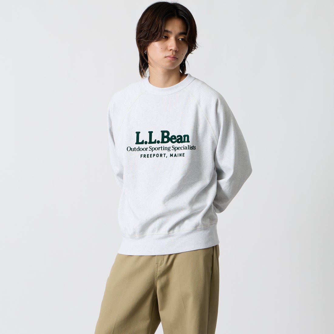 L.L.BEAN [エルエルビーン] PORTAGE クルーネックスウェット [6475-5039] 19 BIRCH &&モデル身長：177cm 着用サイズ：M&&