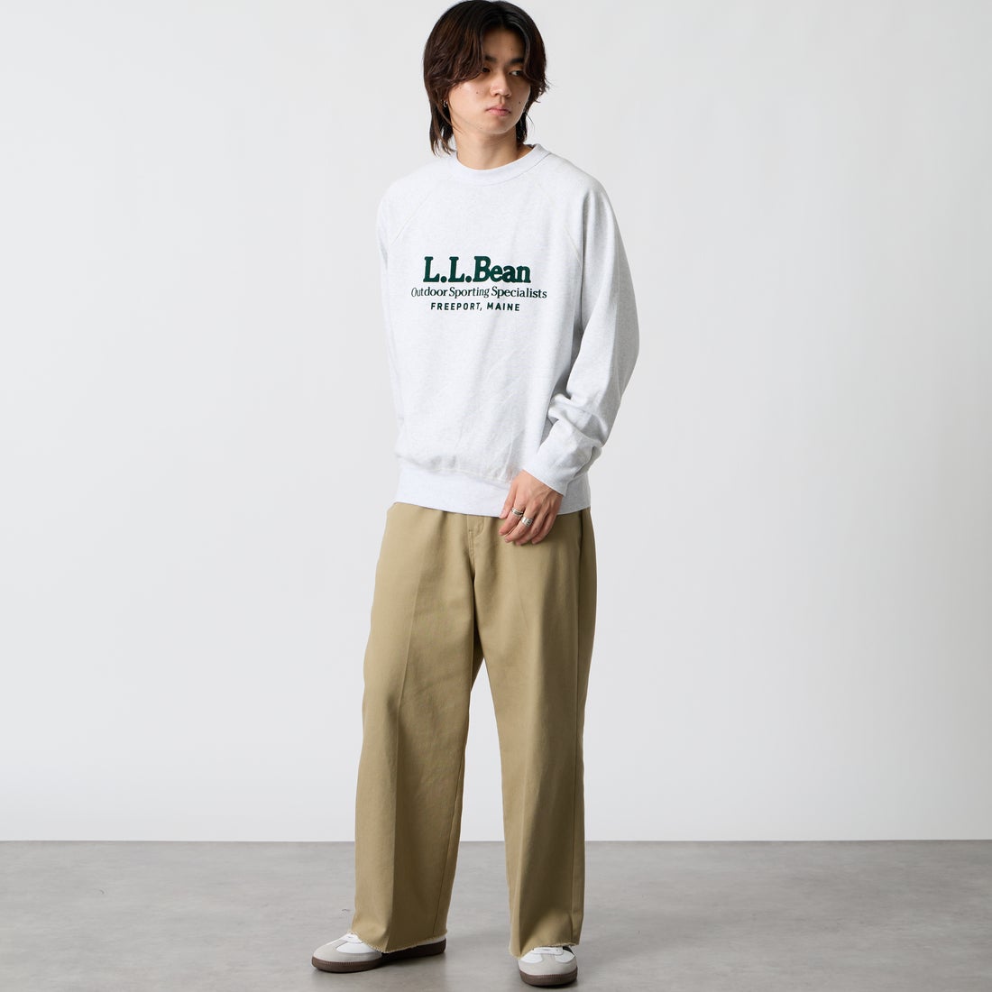 L.L.BEAN [エルエルビーン] PORTAGE クルーネックスウェット [6475-5039] 19 BIRCH &&モデル身長：177cm 着用サイズ：M&&