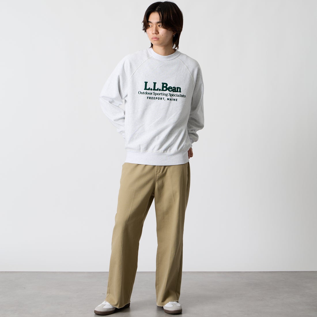 L.L.BEAN [エルエルビーン] PORTAGE クルーネックスウェット [6475-5039] 19 BIRCH &&モデル身長：177cm 着用サイズ：M&&