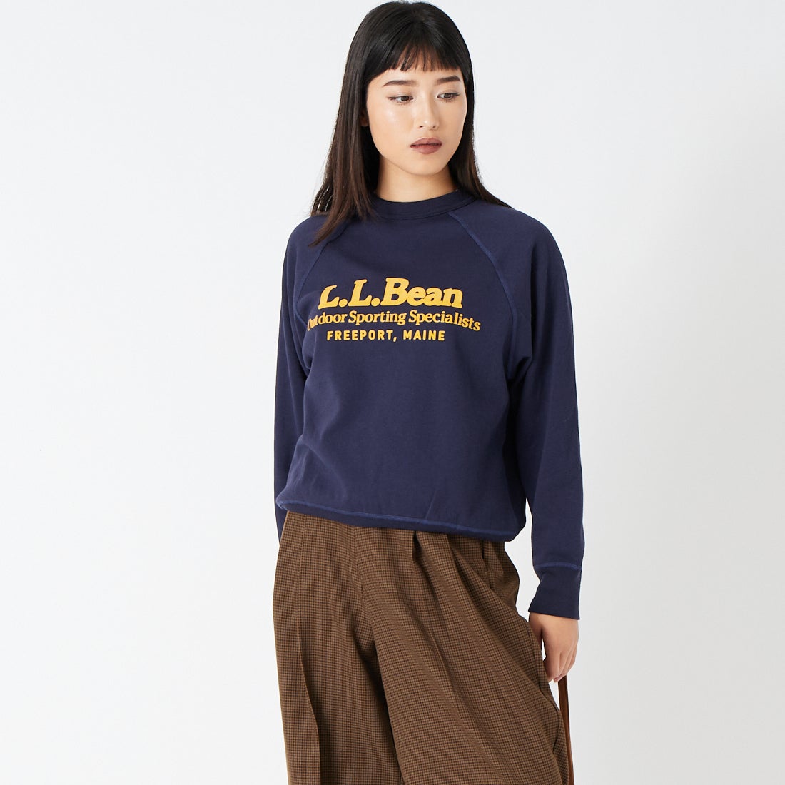 L.L.BEAN [エルエルビーン] PORTAGE クルーネックスウェット [6475-5139] 67 NAVY &&モデル身長：162cm 着用サイズ：M&&