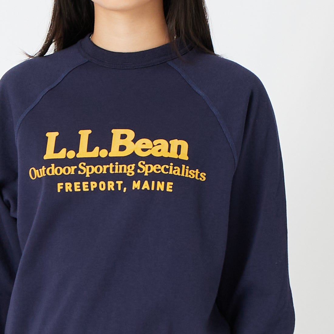 L.L.BEAN [エルエルビーン] PORTAGE クルーネックスウェット [6475-5139] 67 NAVY &&モデル身長：162cm 着用サイズ：M&&