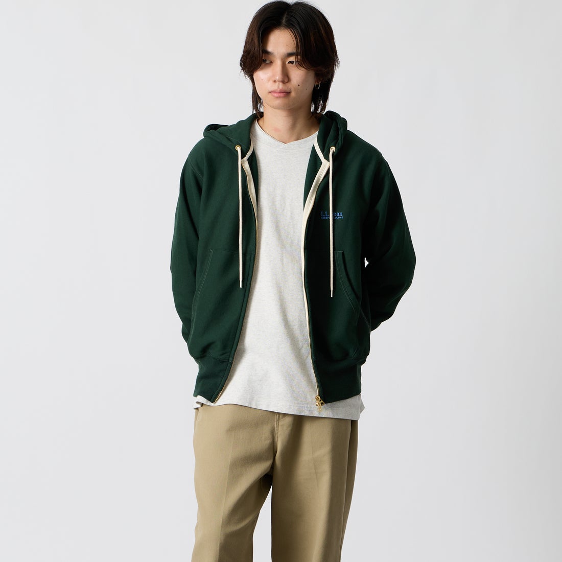 L.L.BEAN [エルエルビーン] PORTAGE フルジップフーデッドスウェット [6475-5040] 42 D.PINE &&モデル身長：177cm 着用サイズ：M&&