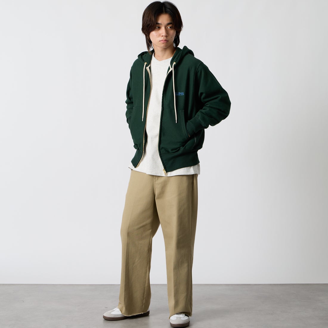 L.L.BEAN [エルエルビーン] PORTAGE フルジップフーデッドスウェット [6475-5040] 42 D.PINE &&モデル身長：177cm 着用サイズ：M&&