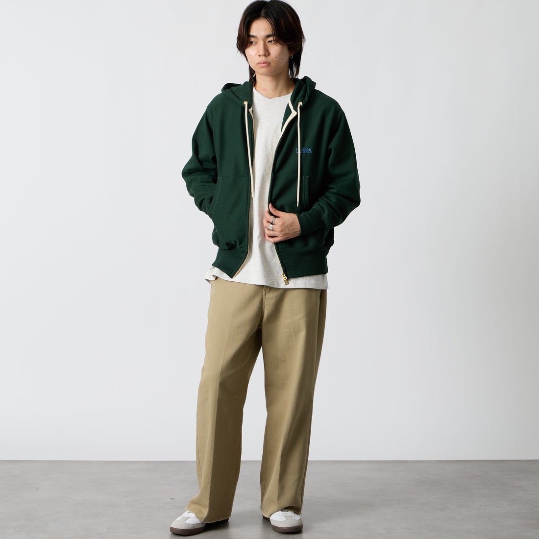 L.L.BEAN [エルエルビーン] PORTAGE フルジップフーデッドスウェット [6475-5040] 42 D.PINE &&モデル身長：177cm 着用サイズ：M&&